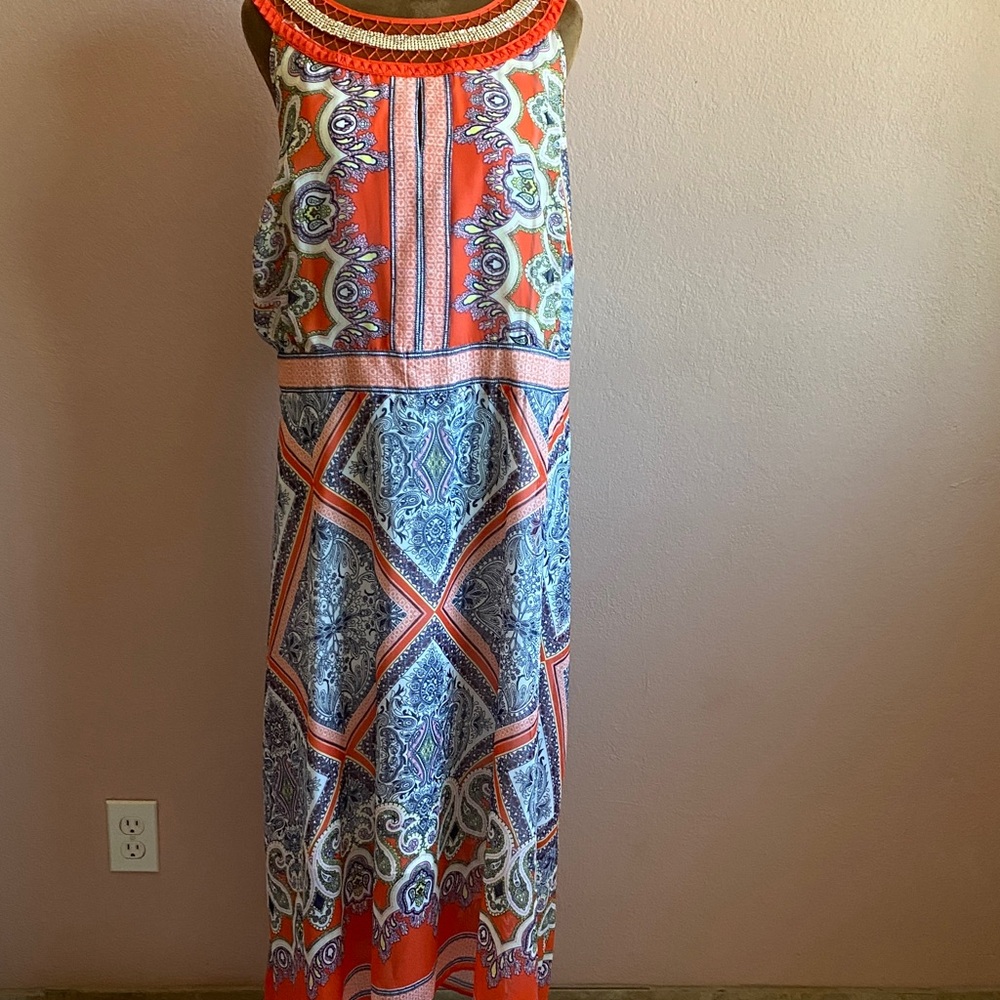 STUDIO ONE NEW YORK Vibrant Paisley Maxi Dress in Orange and Blue